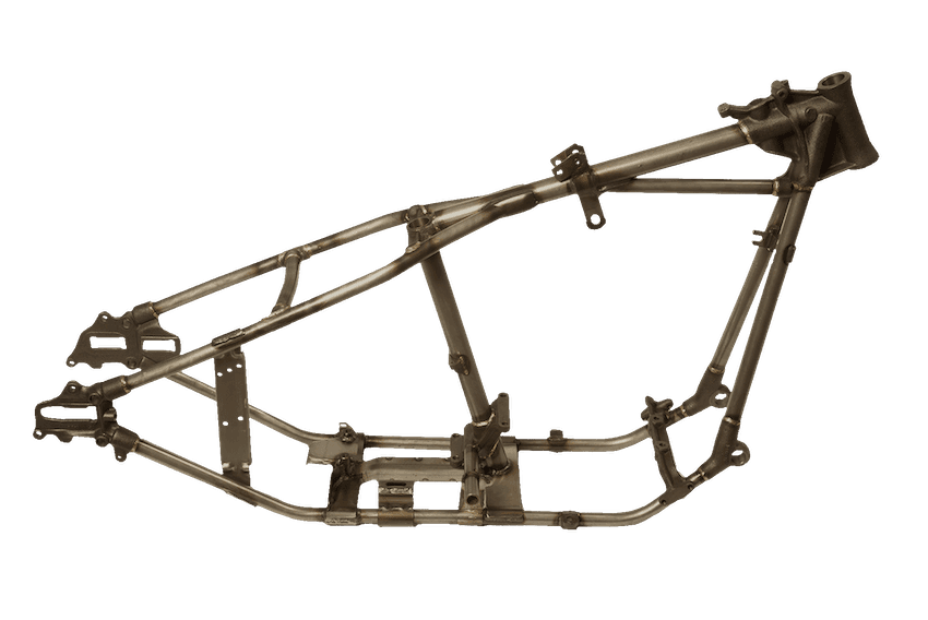 Image of a Harley Davidson motorcycle frame made by VG Classic Frames and Parts